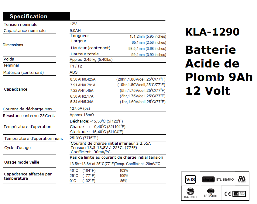 bATTERI ACIDE DE PLOMB 12V 9Ah