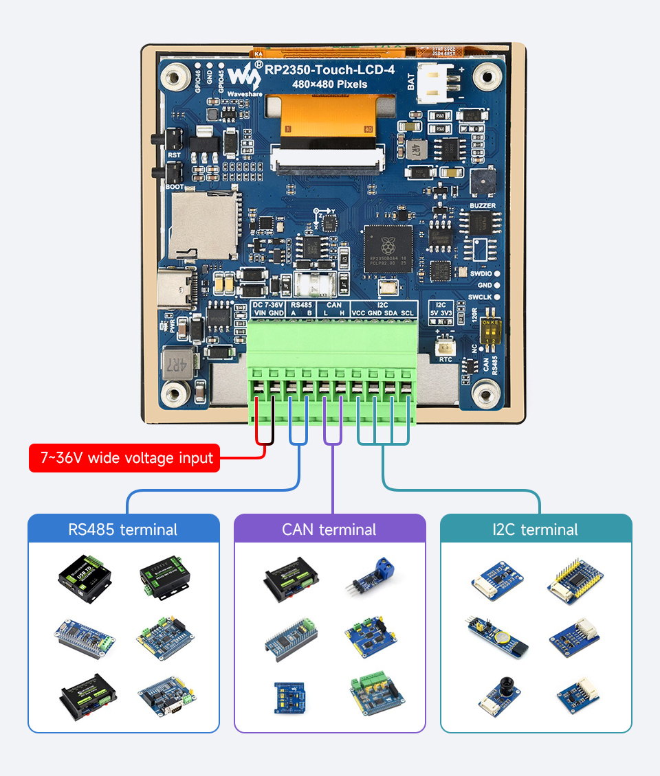 RP2350 4inch Display Development Board, supports multiple peripherals