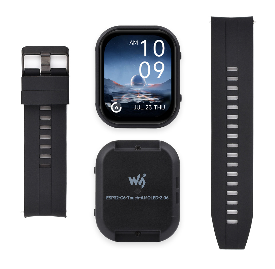 ESP32-C6 Touch AMOLED 2.06, with watch straps