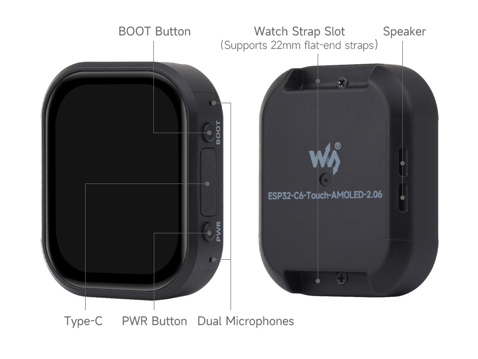 ESP32-C6 2.06inch touch display development board, onboard components
