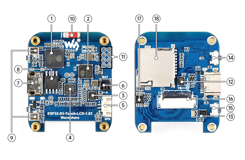 ESP32-S3 Touch LCD 1.83 Onboard Resources