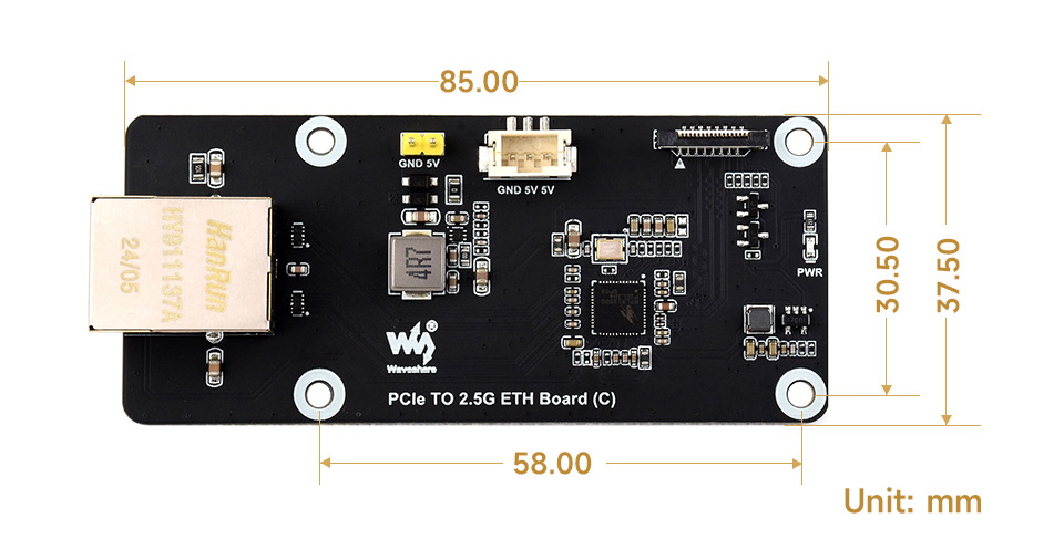 PCIe TO 2.5G ETH Board outline dimensions