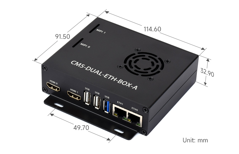 Dual Ethernet Base Board designed for CM 5, outline dimensions