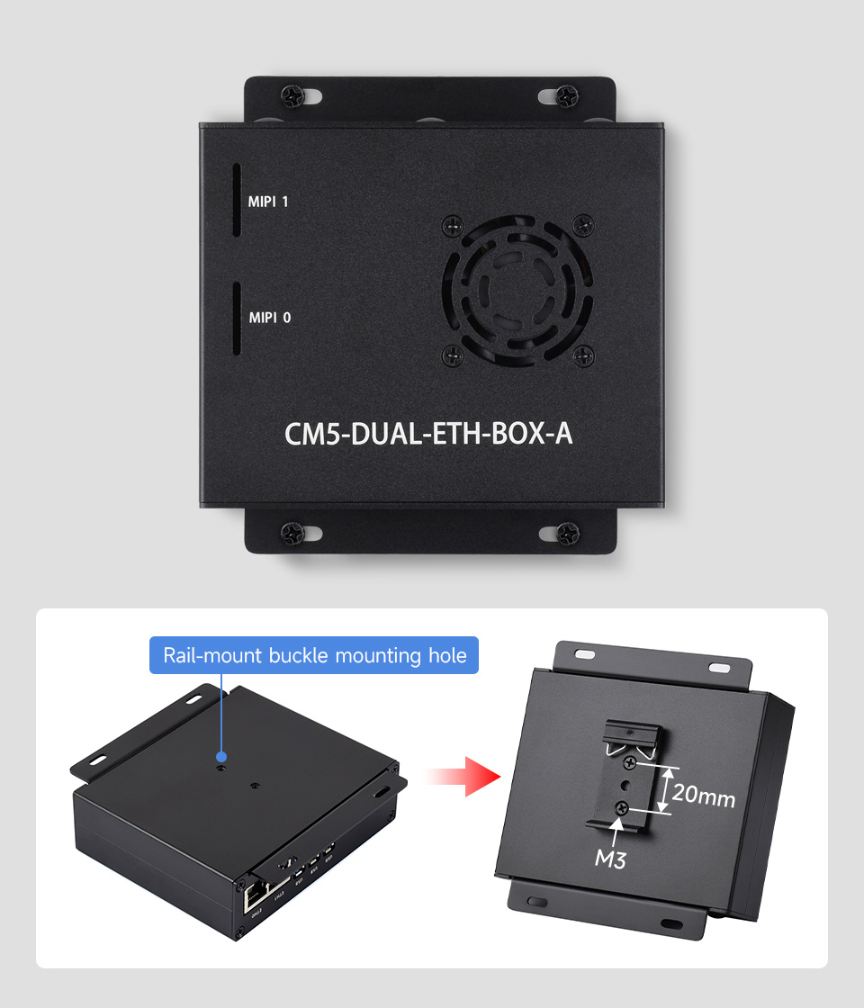 Dual Ethernet Base Board For Raspberry Pi CM5, wall-mount and rail-mount support
