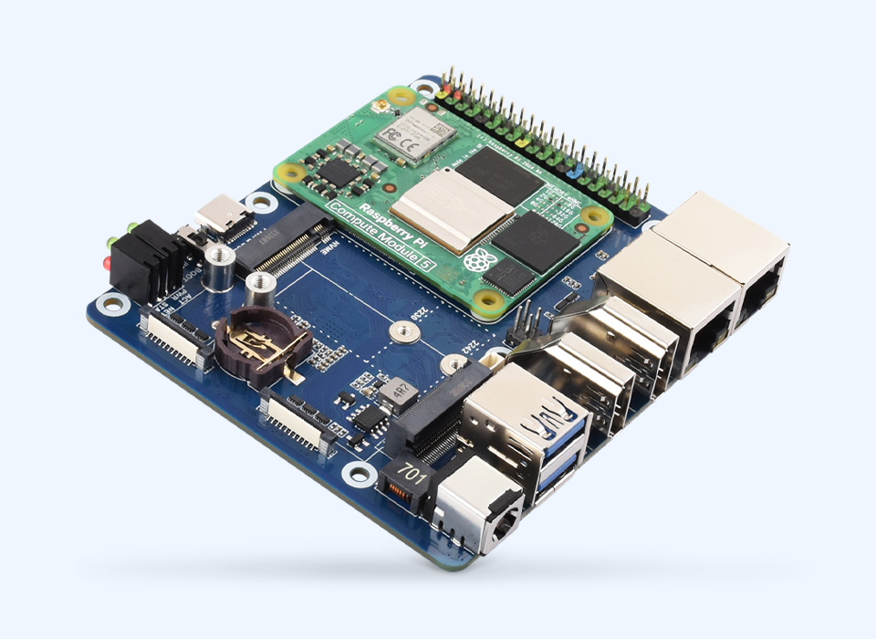Dual Ethernet Base Board For Raspberry Pi CM5, front view