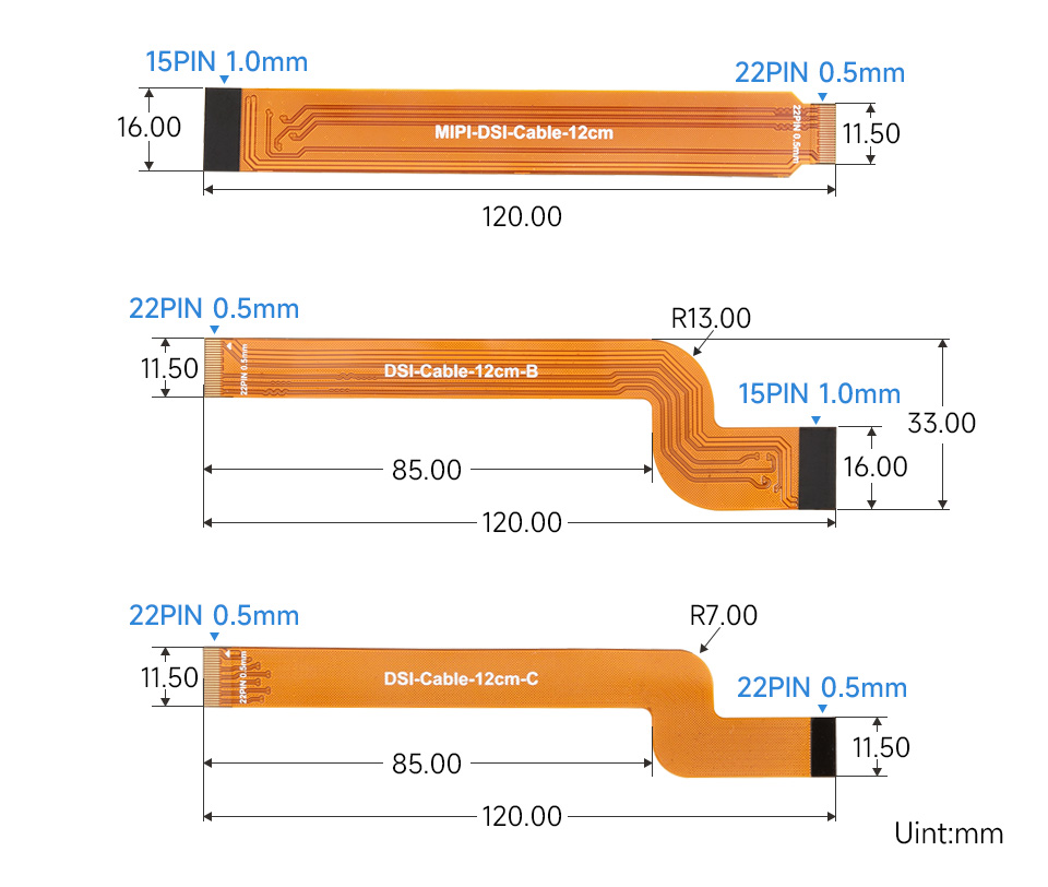 DSI 12cm FPC Flexible Cable outline dimensions