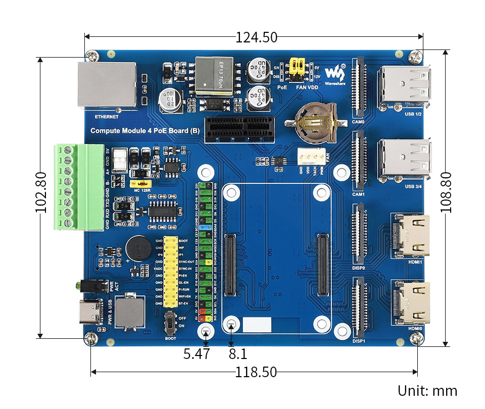 WAVE-20157, Raspberry Pi Compute Module 4 IO Board With PoE