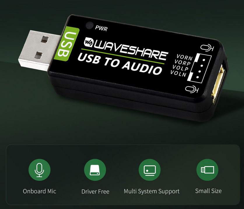 USB Sound Card, DriverFree, for Raspberry Pi / Jetson Nano