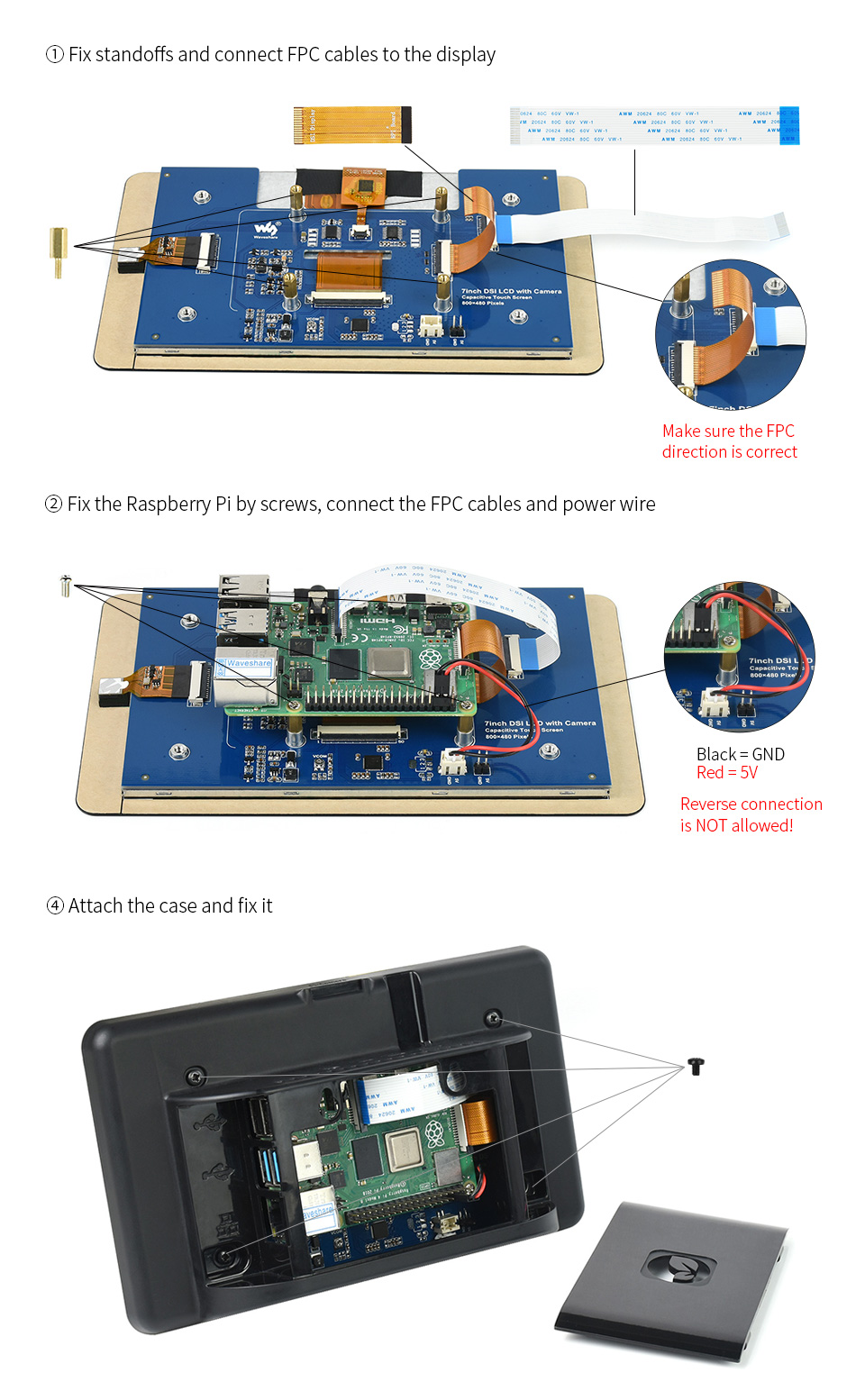 Ecran pour Raspberry Pi 3 B+, LCD Tactile 7, HDMI avec Etui & Support