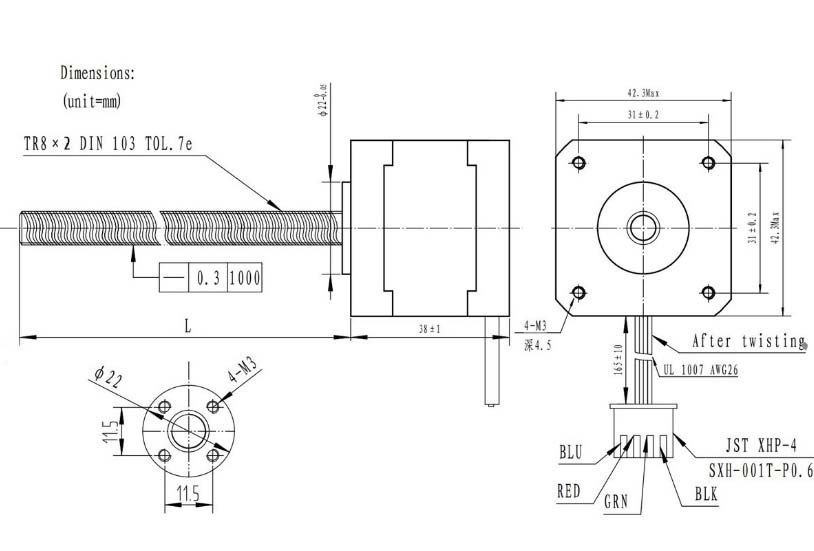 Pololu - Stepper Motor: Bipolar, 200 Steps/Rev, 35×26mm, 7.4V, 0.28 A/Phase