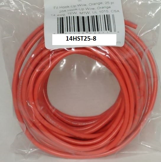 14HST25-8 14AWG Wire Stranded TEW/MTW 600 Volts Orange 25 Feet CSA