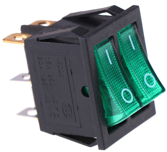 RS-KCD6-L20-GN, On-Off Double Actuator Green Illuminated Rocker Switch ...