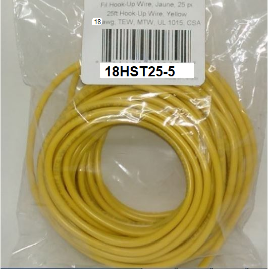 18HST25-5, 18AWG Wire Stranded TR64 300 Volts Yellow 25 Feet CSA