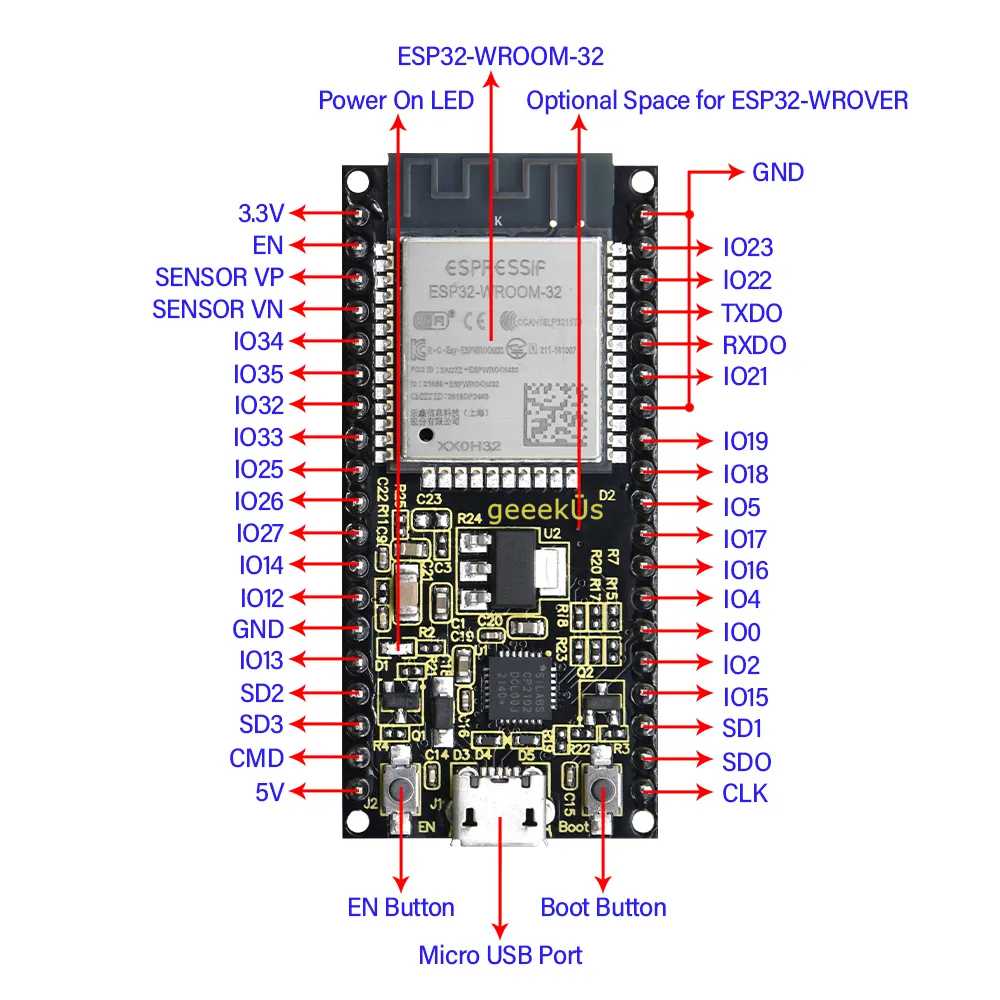 Esp Wroom 32 Devkit V1 Wi Fi Bluetooth Ble Low Power Iot Microcontroller
