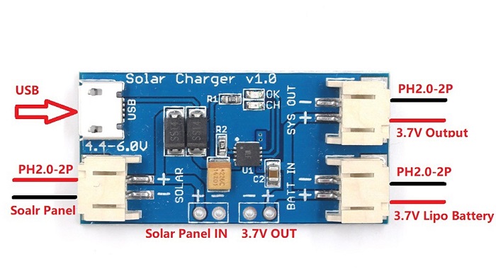 5VDC 500mA Micro-B USB/Solar Charge Controller Module