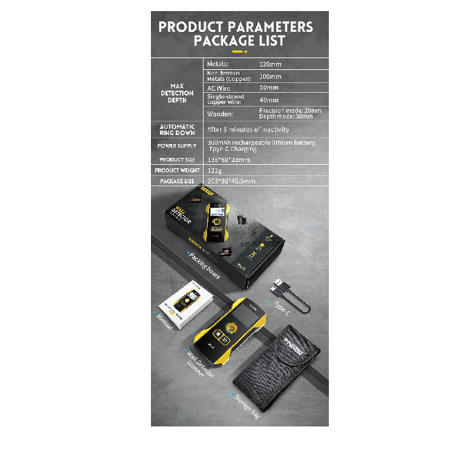 FNIRSI WD-01 Rilevatore di Metallo Cavi Elettrici per Parete, Pavimento,  Metal Detector Scanner