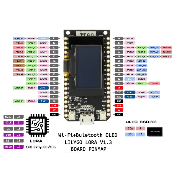 LORA V1.3 868/915Mhz ESP32 Chip SX1276 Module 0.96 Inch OLED Screen ...